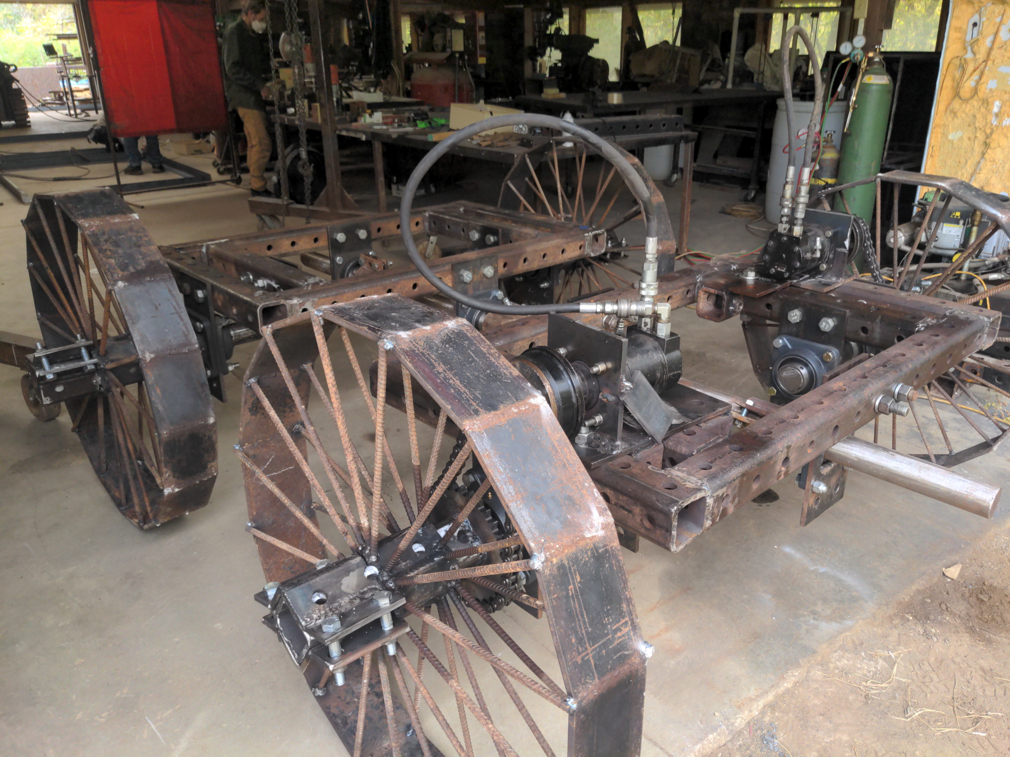 Tractor wheels with rebar spokes